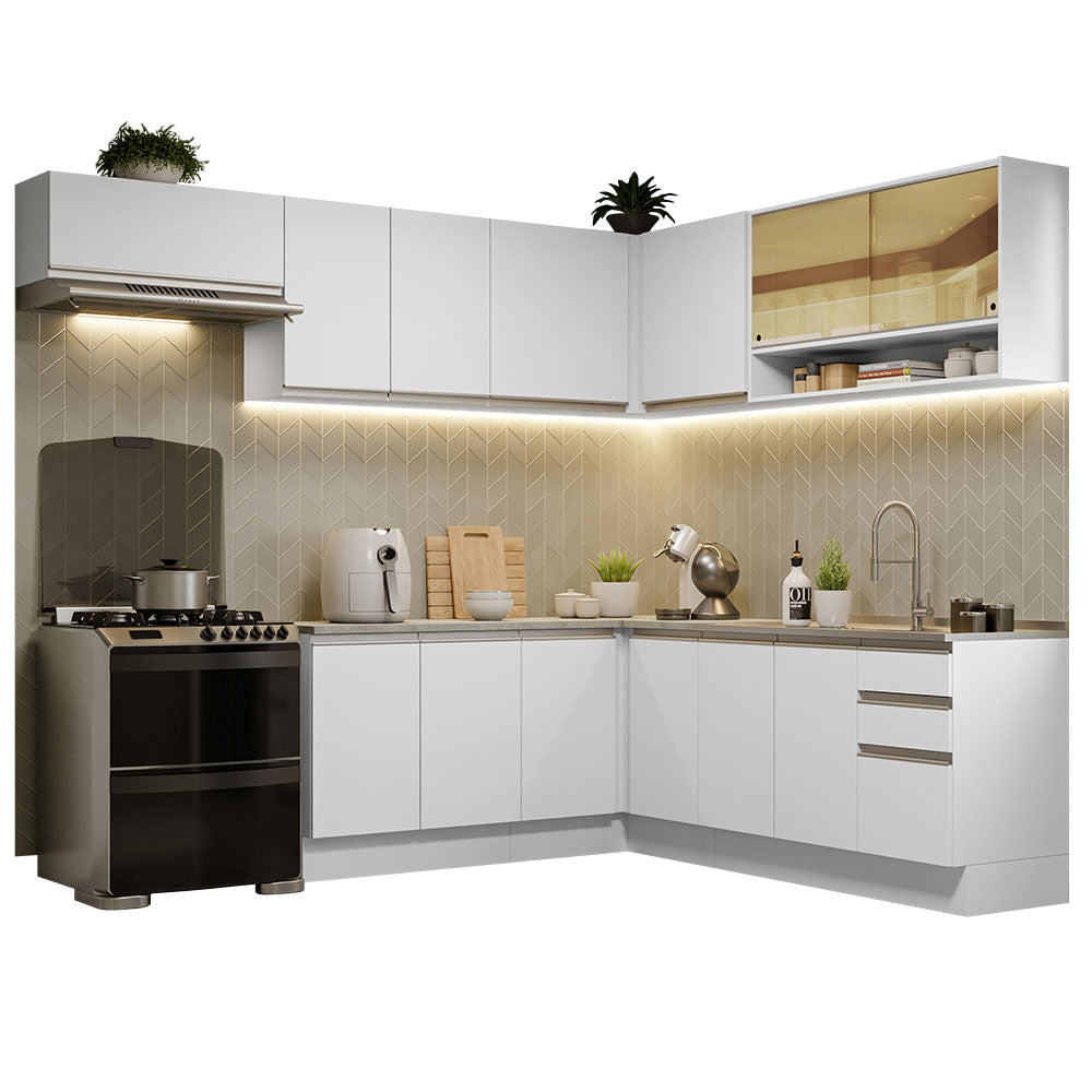 Combo completo de Cocina Esquinera Madesa 469cm Glamy 01 - Blanco