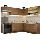 Combo completo de Cocina Esquinera 469 cm 13 Puertas 3 Cajones Sin Mesada Marrón Glamy Madesa