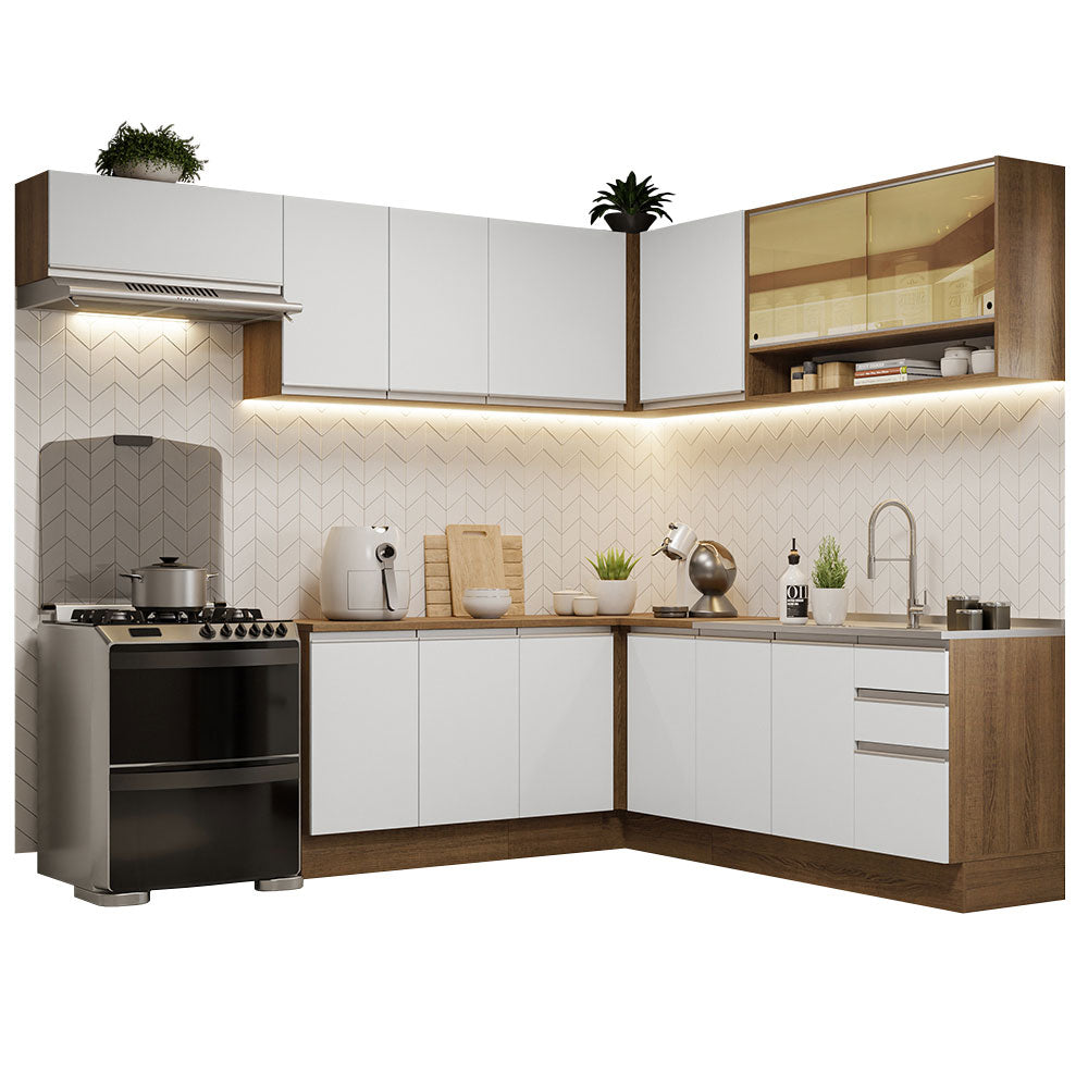 Combo completo de Cocina Esquinera 469cm Marrón/Blanco Glamy Madesa 01