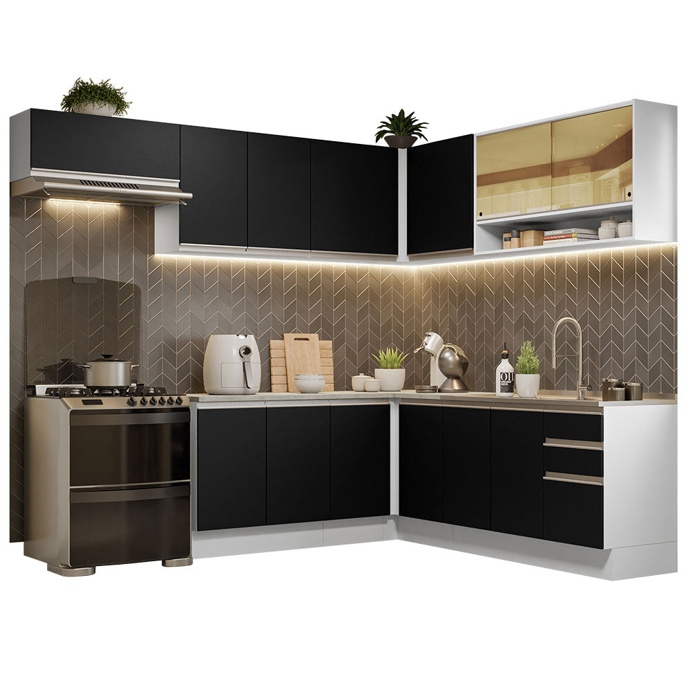 Combo completo de Cocina Esquinera 469cm Madesa Glamy Blanco/Negro 01