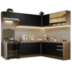 Combo completo de Cocina Esquinera 469 cm 13 Puertas 3 Cajones Sin Mesada Marrón/Negro Glamy Madesa