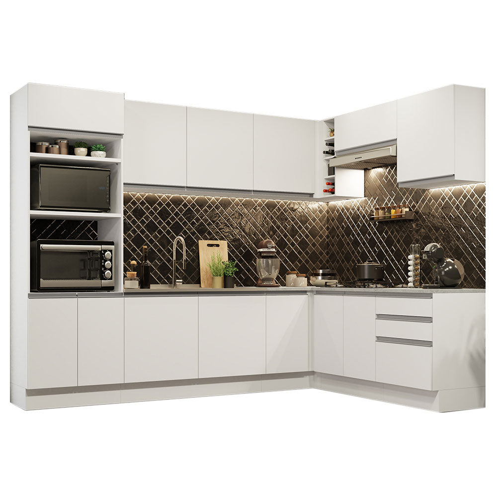 Combo completo de Cocina Esquinera 479 cm 13 Puertas 3 Cajones Sin Mesada Blanco Glamy Madesa