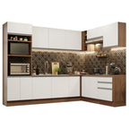 Combo completo de Cocina Esquinera 479 cm 13 Puertas 3 Cajones Sin Mesada Marrón/Blanco Glamy Madesa