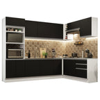 Combo completo de Cocina Esquinera 479 cm 13 Puertas 3 Cajones Sin Mesada Blanco/Negro Glamy Madesa