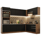 Combo completo de Cocina Esquinera 479 cm 13 Puertas 3 Cajones Sin Mesada Marrón/Negro Glamy Madesa