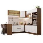 Combo completo de Cocina Esquinera 504 cm 14 Puertas 3 Cajones Sin Mesada Marrón/Blanco Glamy Madesa