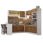 Combo completo de Cocina Esquinera 504 cm 14 Puertas 3 Cajones Sin Mesada Blanco/Marrón Glamy Madesa