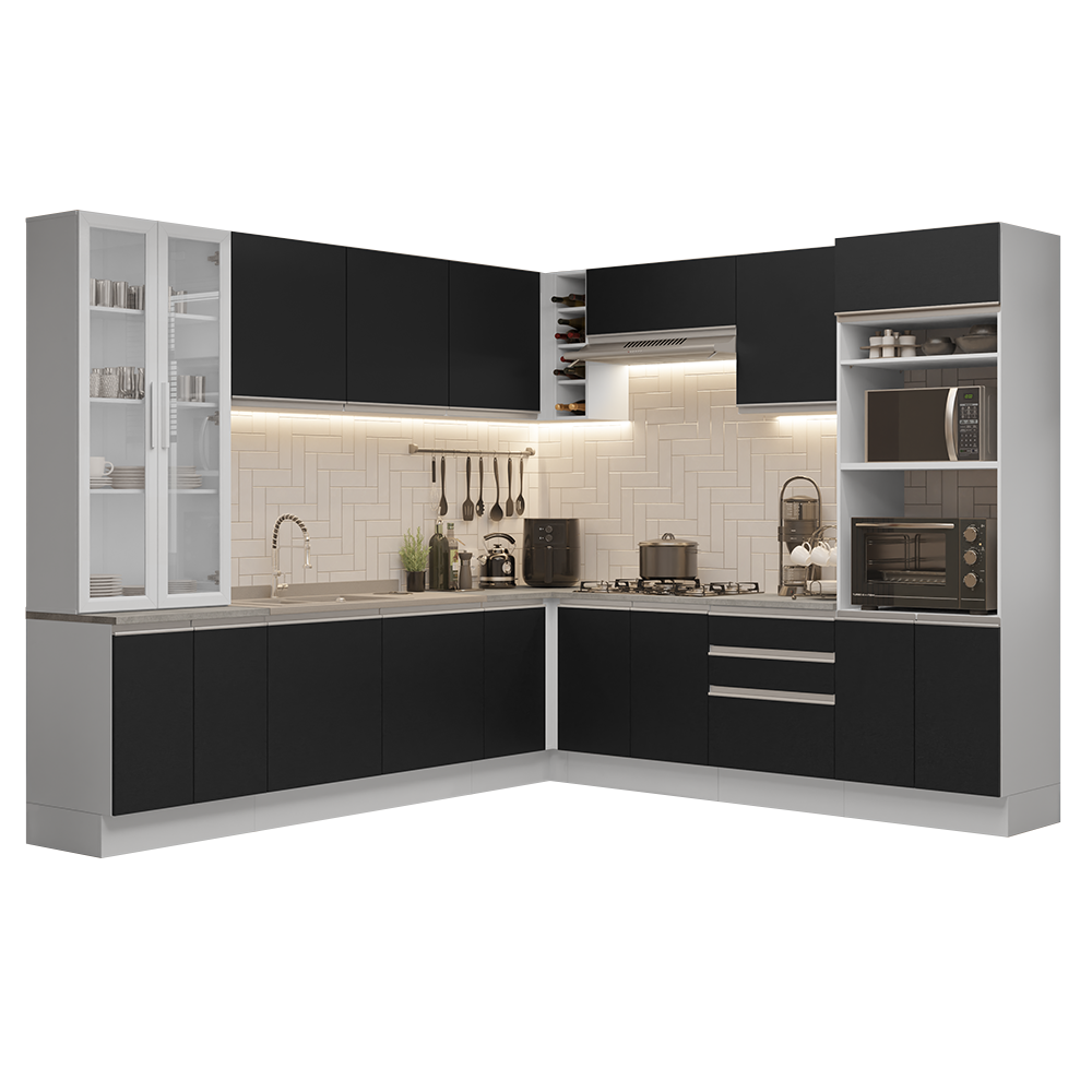 Combo completo de Cocina Esquinera con Cristalero 549 cm Madesa Glamy BN 01
