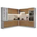 Combo completo de Cocina Esquinera 549 cm con Cristalero 17 Puertas 3 Cajones Sin Mesada Blanco/Marrón Glamy Madesa