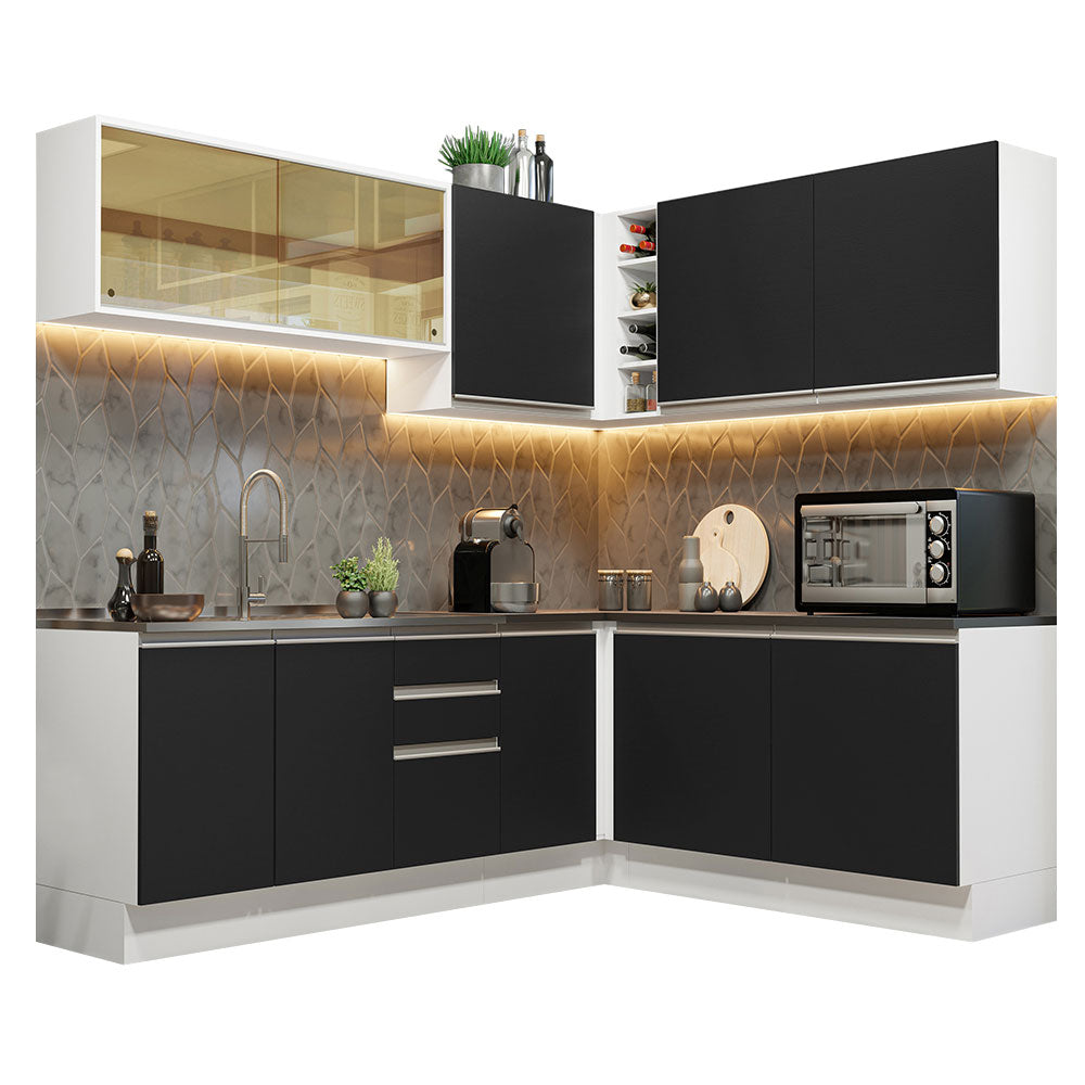 Combo Completo de Cocina Esquinera 100% MDF 409 cm Frentes Blanco Brillante Acordes Madesa 01