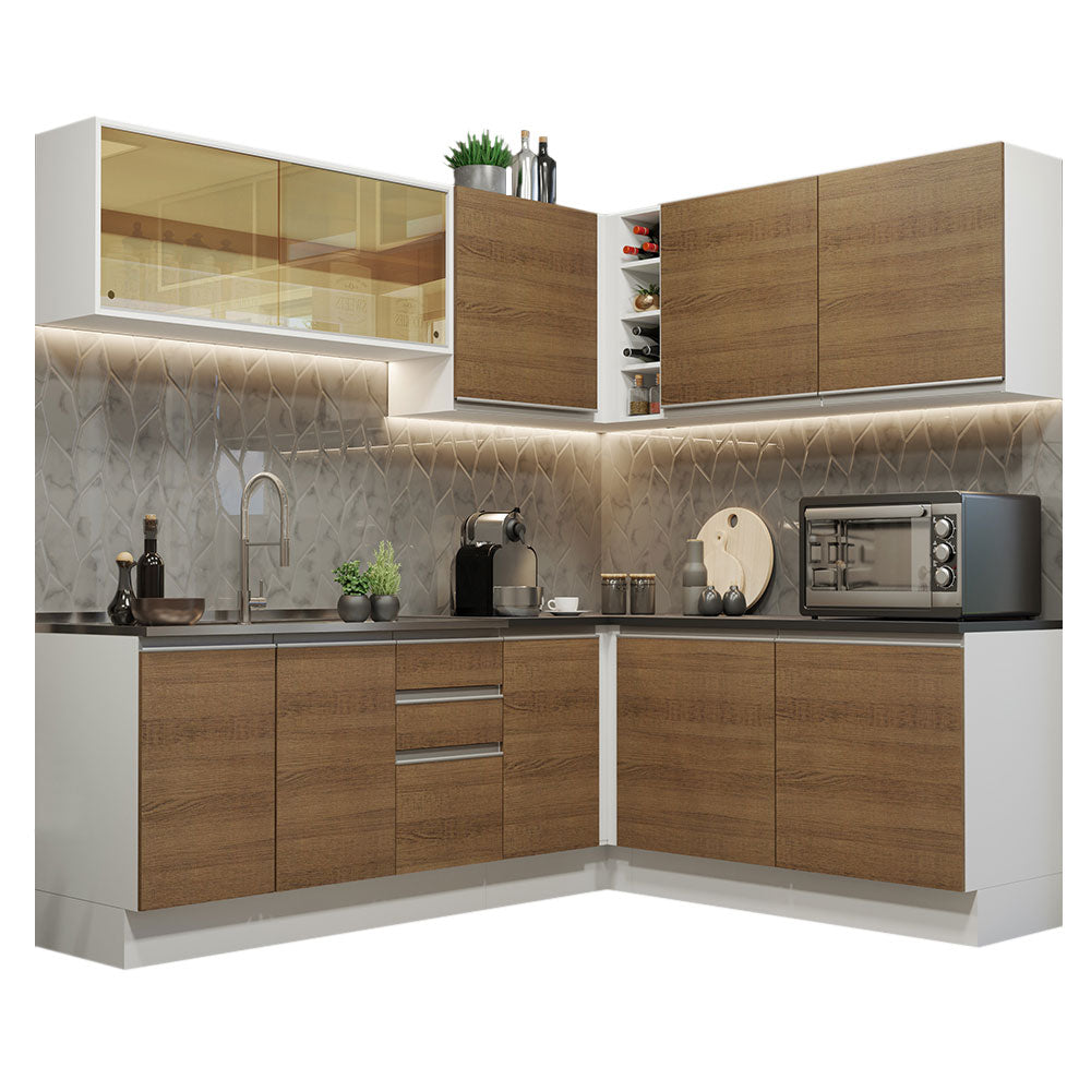 Combo Completo de Cocina Esquinera 100% MDF 389 cm Blanco/Marrón Acordes Madesa 02