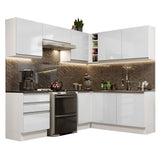 Combo Completo de Cocina Esquinera 100% MDF 409 cm Frentes Blanco Brillante Acordes Madesa 01