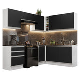 Combo Completo de Cocina Esquinera 100% MDF 409 cm Blanco/Negro Acordes Madesa 01
