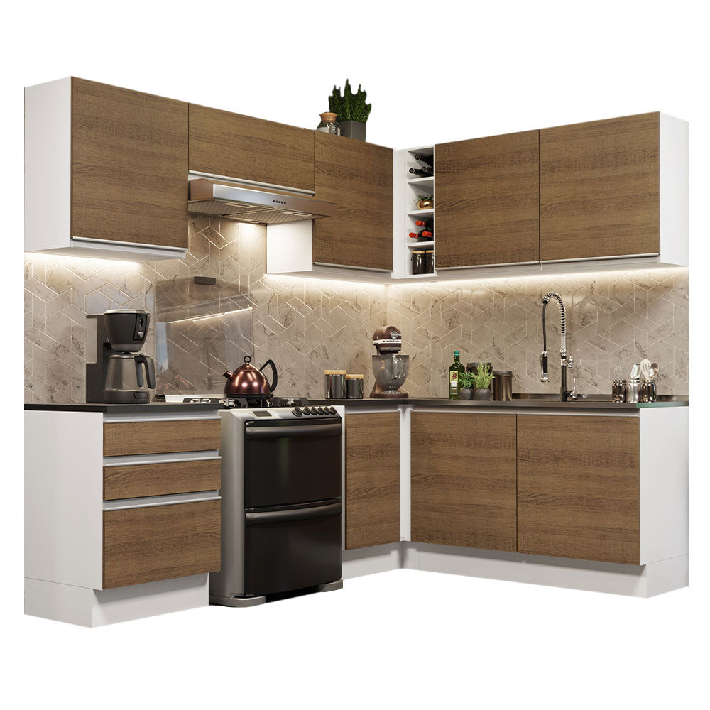 Combo Completo de Cocina Esquinera 100% MDF 409 cm Blanco/Marrón Acordes Madesa 01