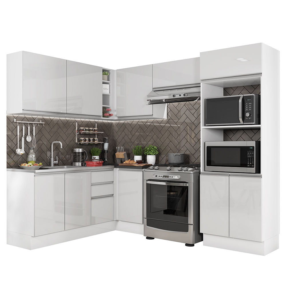 Combo Completo de Cocina Esquinera 100% MDF 419 cm Frentes Blanco Brillante Acordes Madesa 01