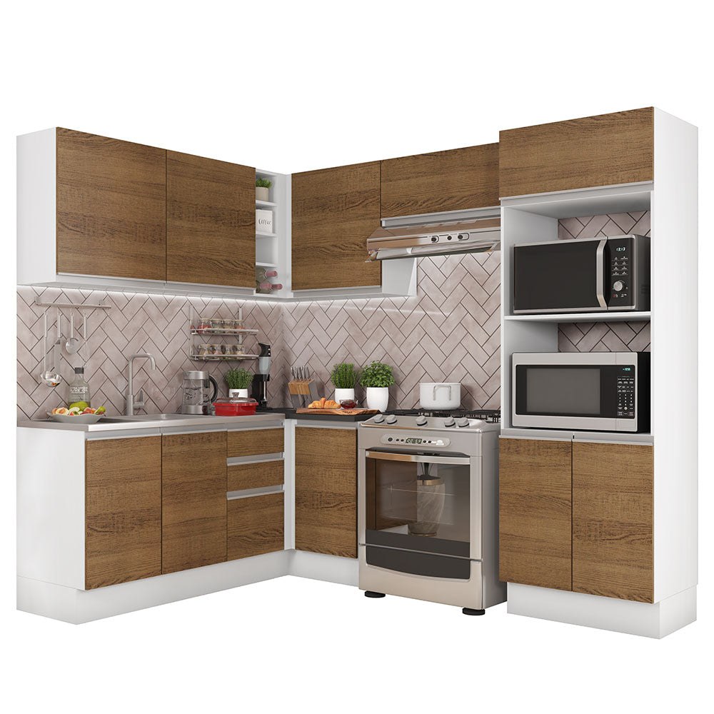 Combo Completo de Cocina Esquinera 100% MDF 419 cm Marrón/Blanco Acordes Madesa 01