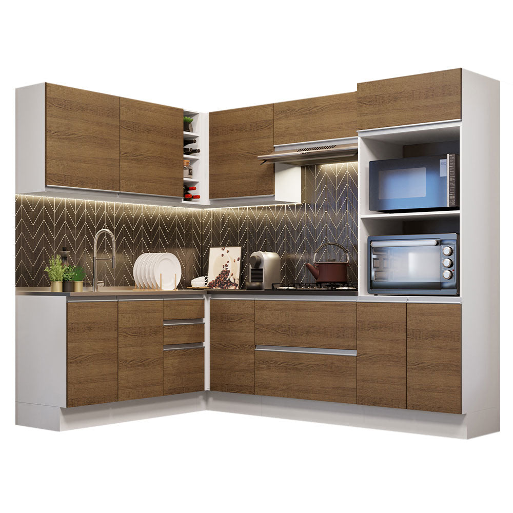 Combo Completo de Cocina Esquinera 100% MDF 419 cm Blanco/Marrón Acordes Madesa 03