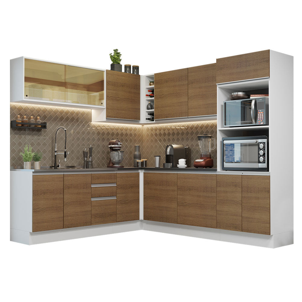 Combo Completo de Cocina Esquinera 100% MDF 459 cm Blanco/Marrón Acordes Madesa 01