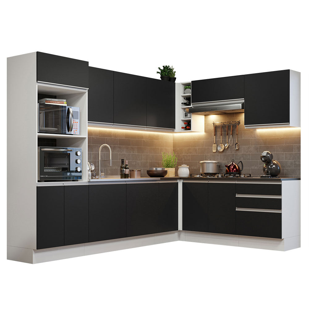 Combo Completo de Cocina Esquinera 100% MDF 479 cm Blanco/Negro Acordes Madesa 03