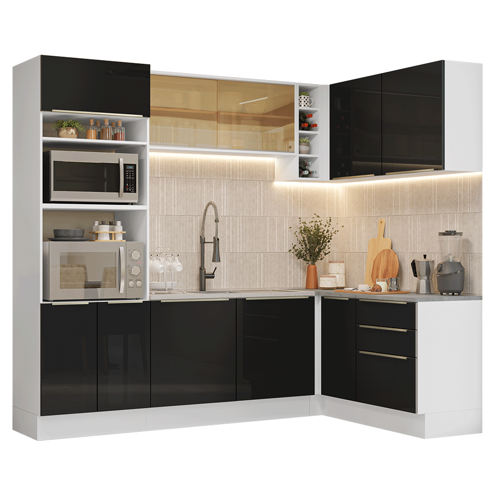 Combo completo de Cocina Esquinero 399 cm Blanco/Negro Lux Madesa 01