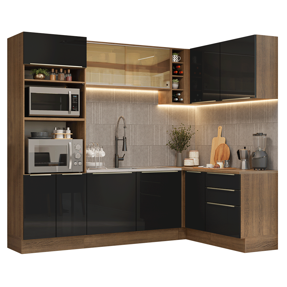 Combo completo de Cocina Esquinero 399 cm Marrón/Negro Lux Madesa 01