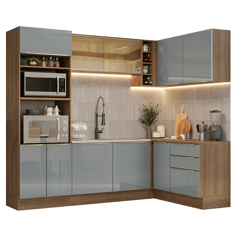 Combo completo de Cocina Esquinero 399 cm Marrón/Gris Lux Madesa 01
