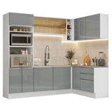 Combo completo de Cocina Esquinero 399 cm Blanco/Gris Lux Madesa 01