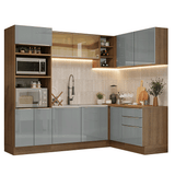 Combo completo de Cocina Esquinero 416 x 60 cm Marrón/Gris Lux Madesa 01