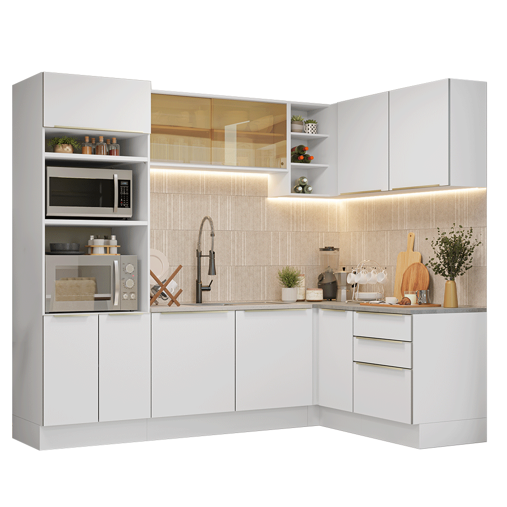 Combo completo de Cocina Esquinero 416 x 60 cm Blanco/Blanco Aterciopelado Lux Madesa 01