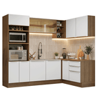 Combo completo de Cocina Esquinera 416 cm 10 Puertas 3 Cajones Sin Mesada Marrón/Blanco Lux Madesa