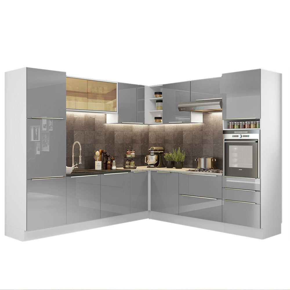Combo completo de Cocina Esquinero 546cm Blanco/Gris Lux Madesa 01
