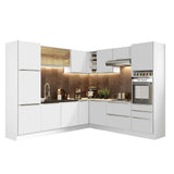 Combo Completo de Cocina Esquinera 546 x 60 cm Blanco/Blanco Aterciopelado Lux Madesa 01