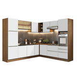 Combo Completo de Cocina Esquinera 546 x 60 cm Marrón/Blanco Aterciopelado Lux Madesa 01