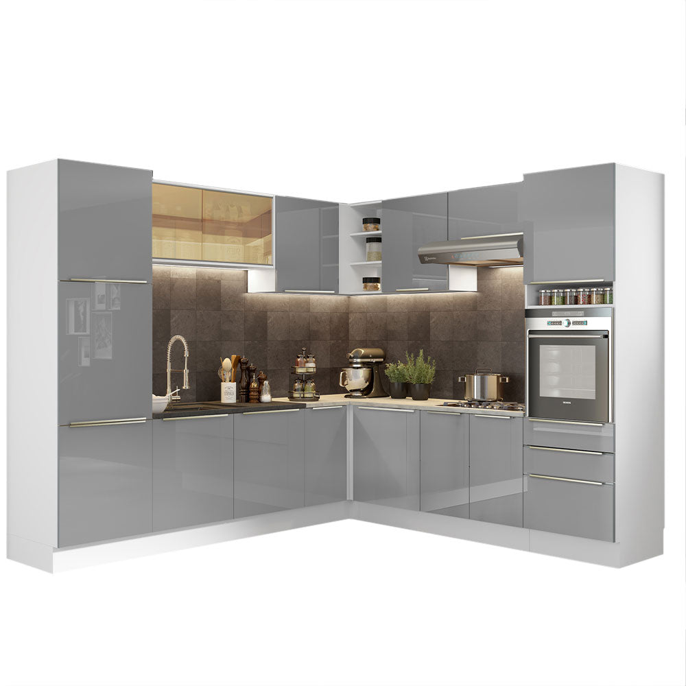 Combo completo de Cocina Esquinero 546cm Blanco/Gris Lux Madesa 03