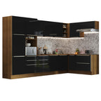 Combo completo de Cocina Esquinera 546 cm 12 Puertas 8 Cajones Marrón/Negro Lux Madesa