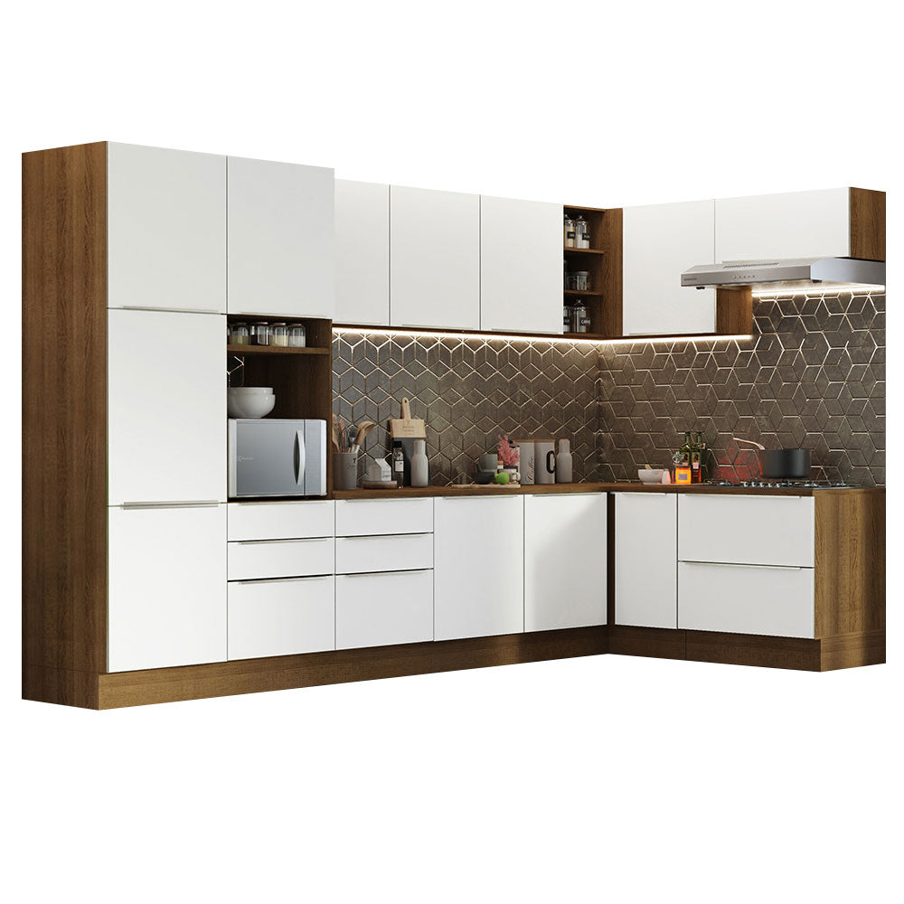 Combo Completo de Cocina Esquinera 546 x 60 cm Marrón/Blanco Aterciopelado Lux Madesa 05