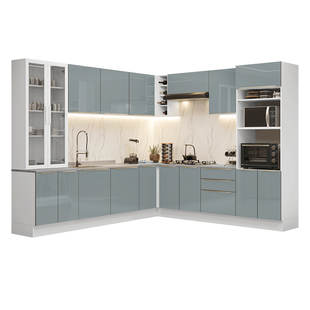 Combo completo de Cocina Esquinero 549 cm Blanco/Gris Lux Madesa 01