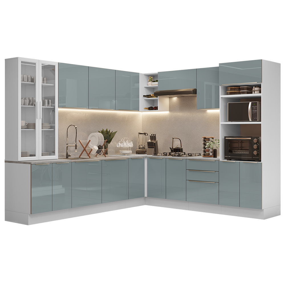 Combo completo de Cocina Esquinera con Cristalero 566 cm Madesa Lux Blanco/Gris 01
