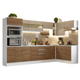 Combo Completo de Cocina Esquinera 100% MDF 448 cm Blanco/Marrón/Crema Smart Madesa 01