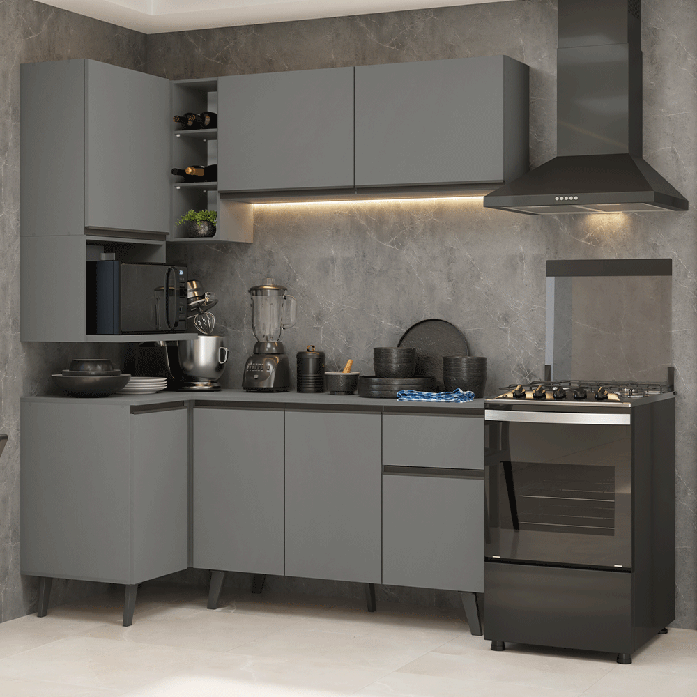 Combo completo de Cocina Esquinera 265 cm Gris Nice Madesa 05