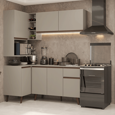 Combo completo de Cocina Esquinera 265 cm 7 Puertas 1 Cajón Crema Nice Madesa