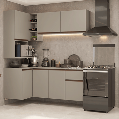 Combo completo de Cocina Esquinera Flotante 265 cm 7 Puertas 1 Cajón Crema Nice Madesa