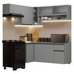 Combo completo de Cocina Esquinera Flotante 325 cm 8 Puertas 1 Cajón Gris Nice Madesa
