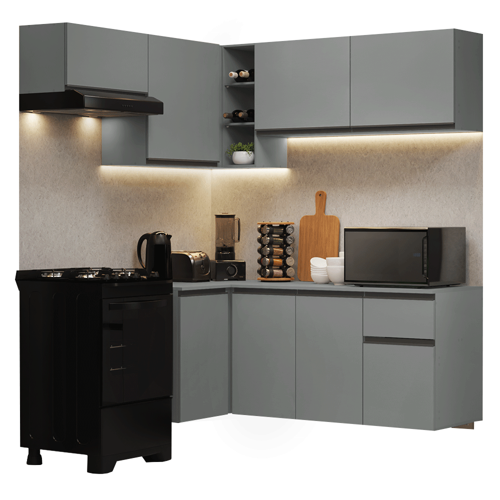 Combo completo de Cocina Esquinera Flotante 325cm Gris Nice Madesa 05