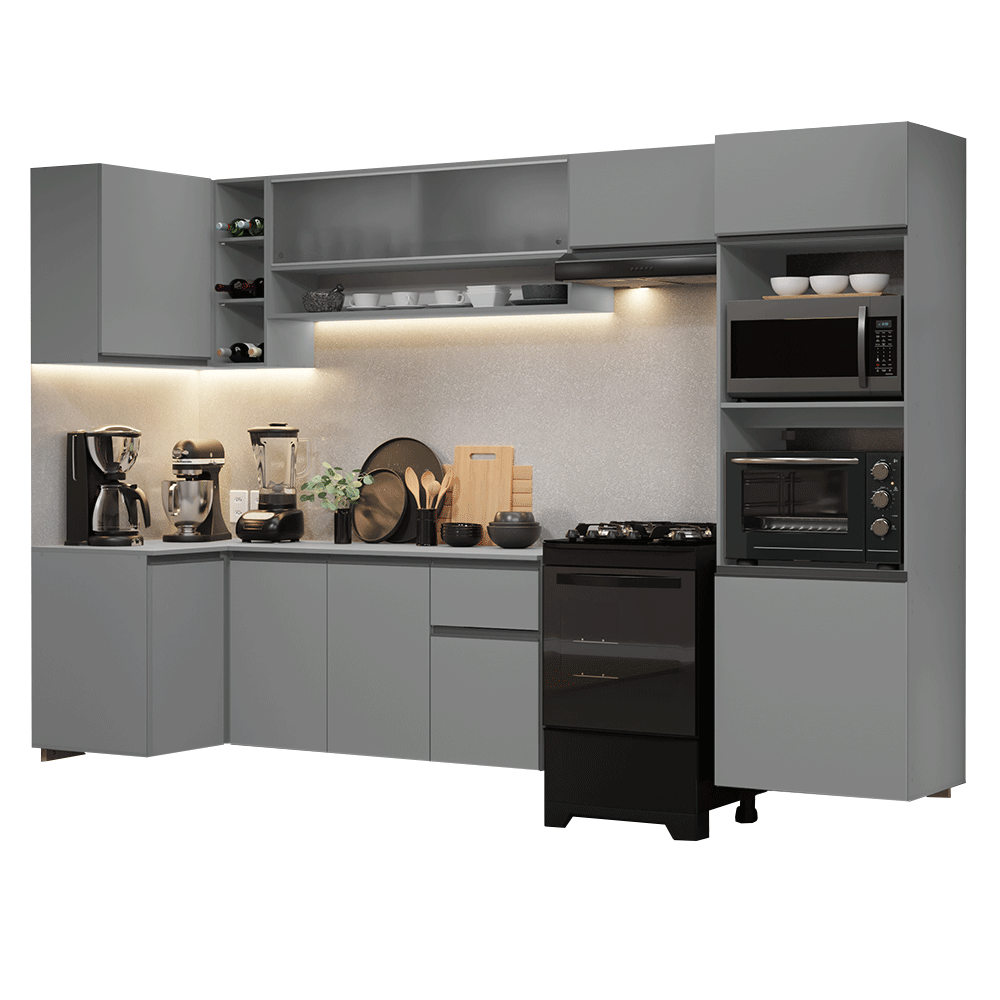 Combo completo de Cocina Esquinera Flotante 385cm Gris Nice Madesa 01