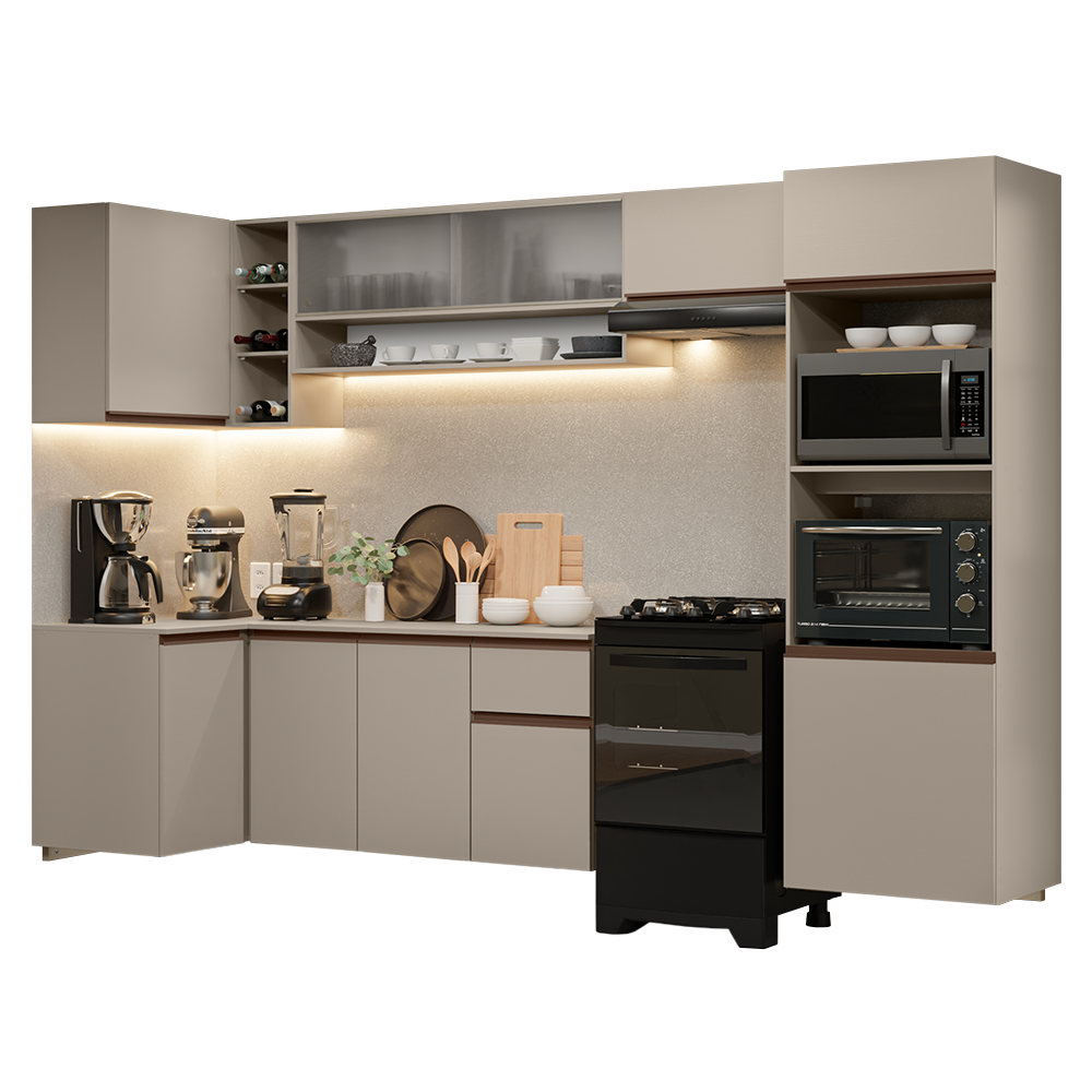 Combo completo de Cocina Esquinero Flotante 385cm Crema Nice Madesa 01