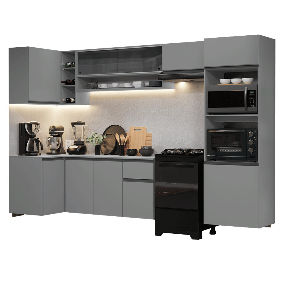 Combo completo de Cocina Esquinera Flotante 385cm Gris Nice Madesa 02