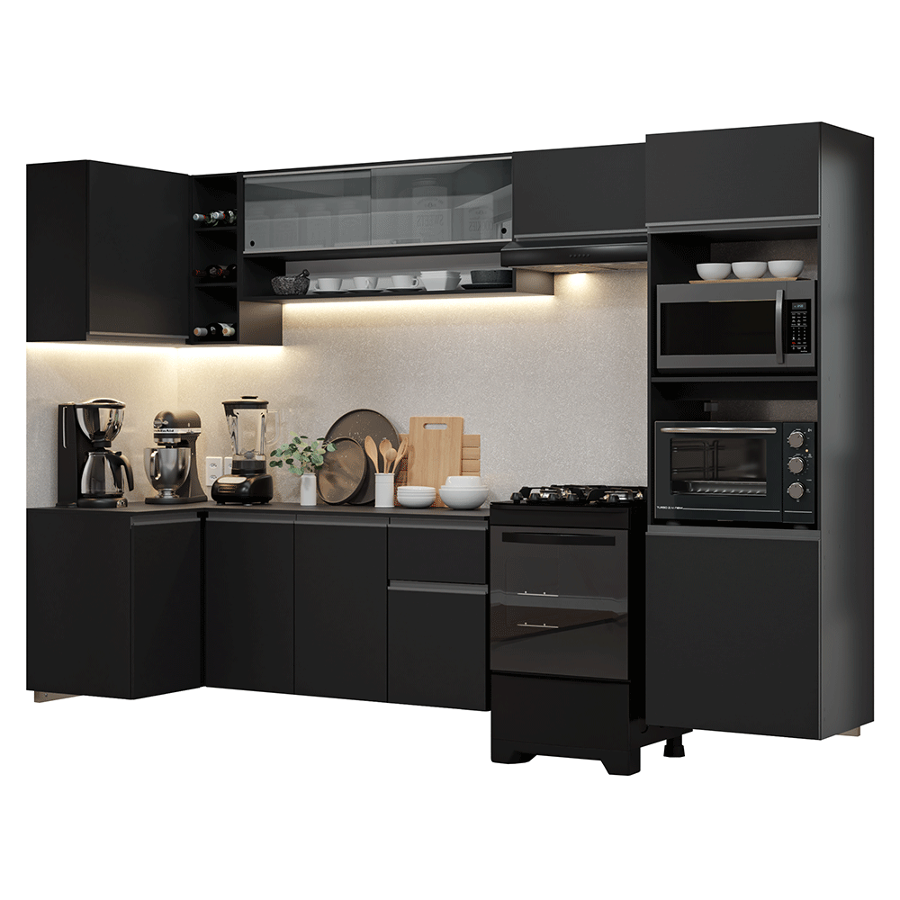 Combo Completo de Cocina Esquinera Flotante 385 cm Negro Nice Madesa 02