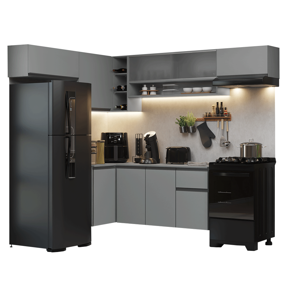 Combo completo de Cocina Esquinera Flotante 405cm Gris Nice Madesa 03