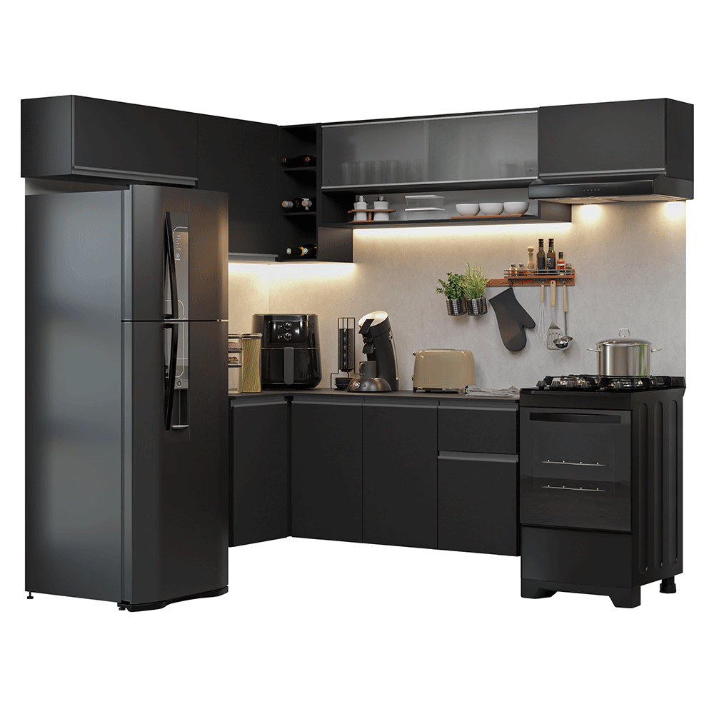 Combo Completo de Cocina Esquinera Flotante 405 cm Negro Nice Madesa 03